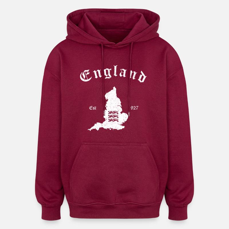 England Map - Sweat à capuche oversize unisexe - bordeaux