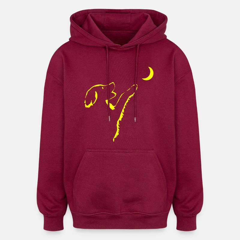 Chien regarde la lune - Sweat à capuche oversize unisexe - bordeaux
