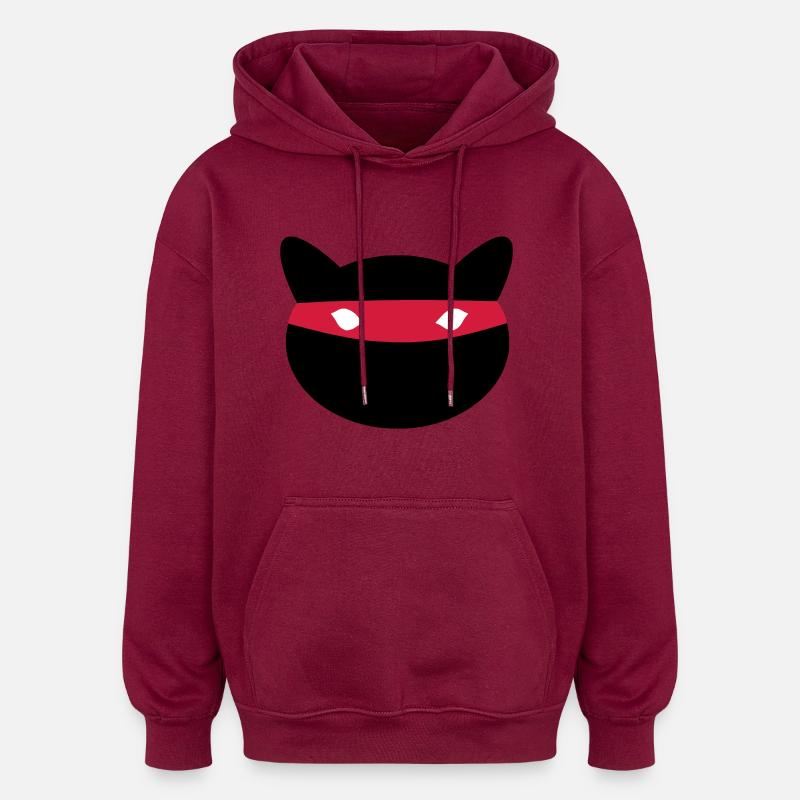 Chat Ninja - Sweat à capuche oversize unisexe - bordeaux