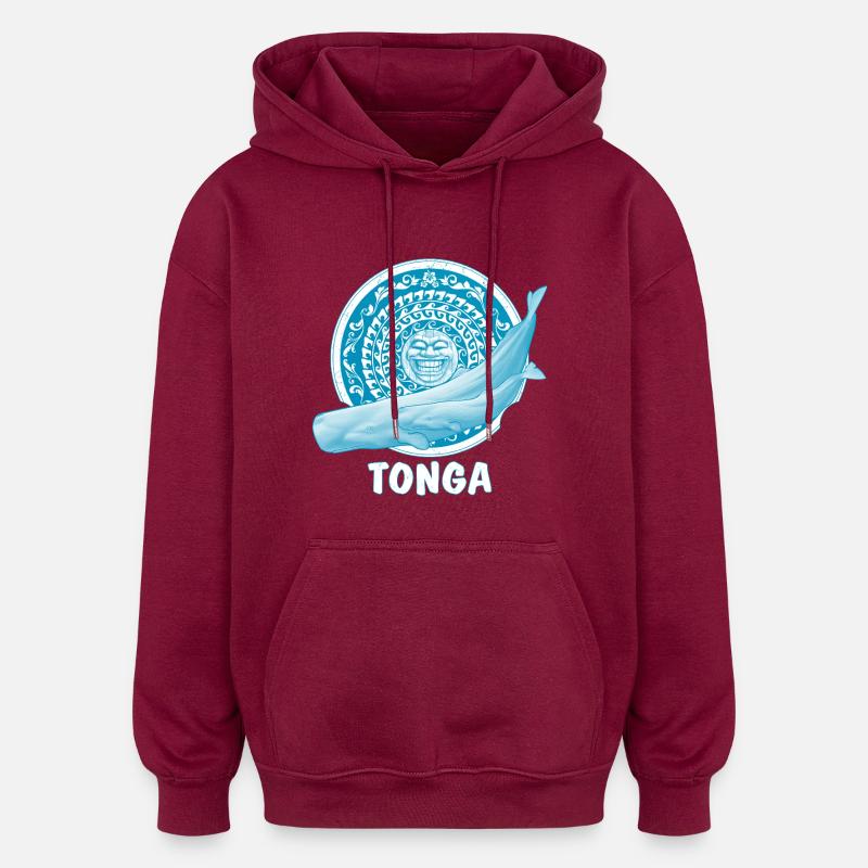 Pottwale und Tikimaske - Oversized Unisex Hoodie - Burgunderrot