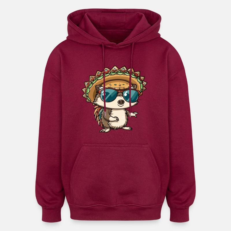 hérisson bande dessinée drôle sombrero - Sweat à capuche oversize unisexe - bordeaux