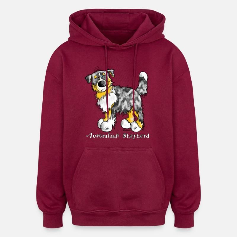 Berger australien - Aussie - Chapeaux de chien - Sweat à capuche oversize unisexe - bordeaux