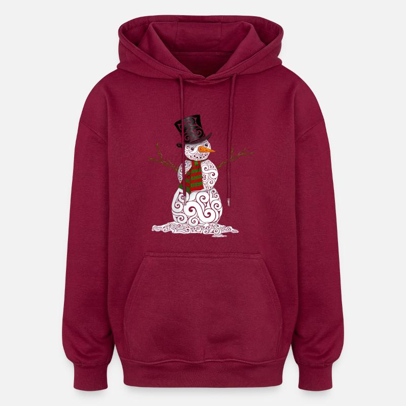 Happy Swirly Snowman - Oversized Unisex Hoodie - burgundy