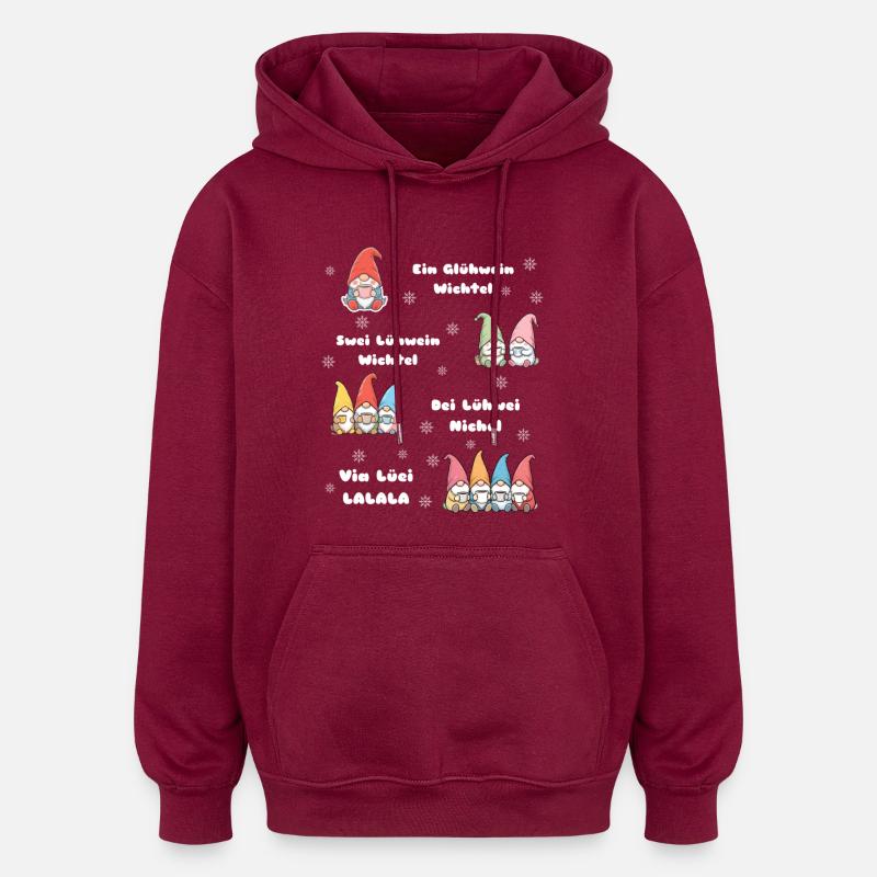 Gnome de Noël Vin chaud - Sweat à capuche oversize unisexe - bordeaux