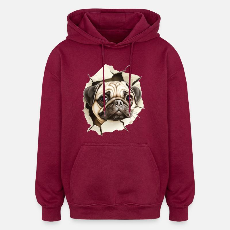 Mops - Oversized Unisex Hoodie - Burgunderrot