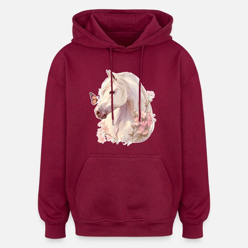 Pferd mit Schmetterling - Oversized Unisex Hoodie - Burgunderrot