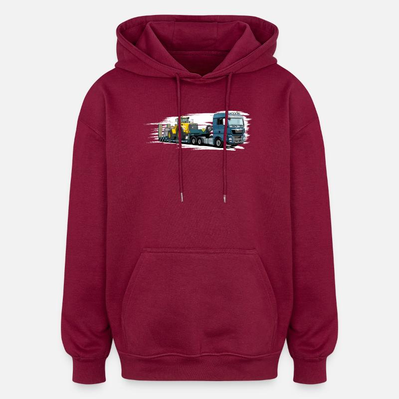 Low-loader with wheel loader - Oversized Unisex Hoodie - burgundy