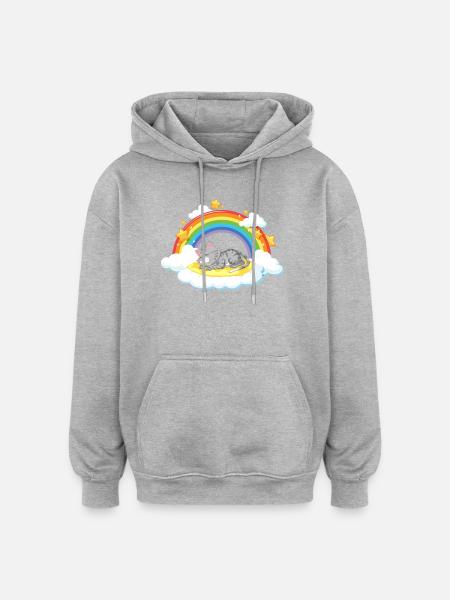 Dreaming Cat on Rainbow Cloud - Oversized Unisex Hoodie - burgundy
