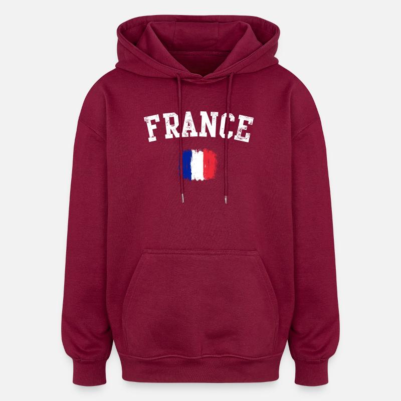 France Brushed Flag Emblem - Oversized Unisex Hoodie - burgundy