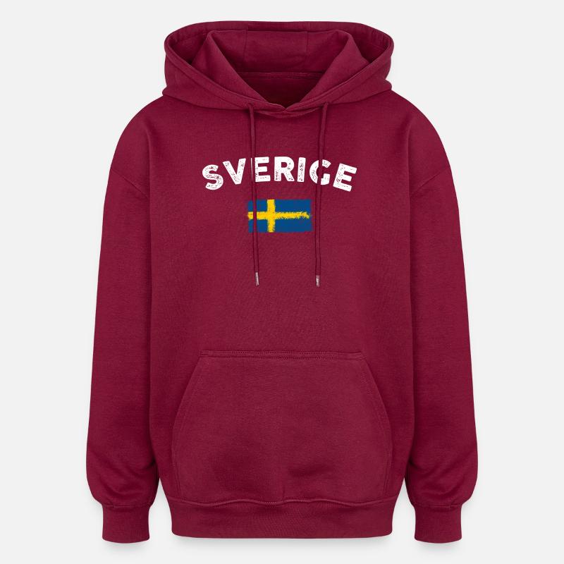 Sverige Brush Drapeau Nordique - Sweat à capuche oversize unisexe - bordeaux