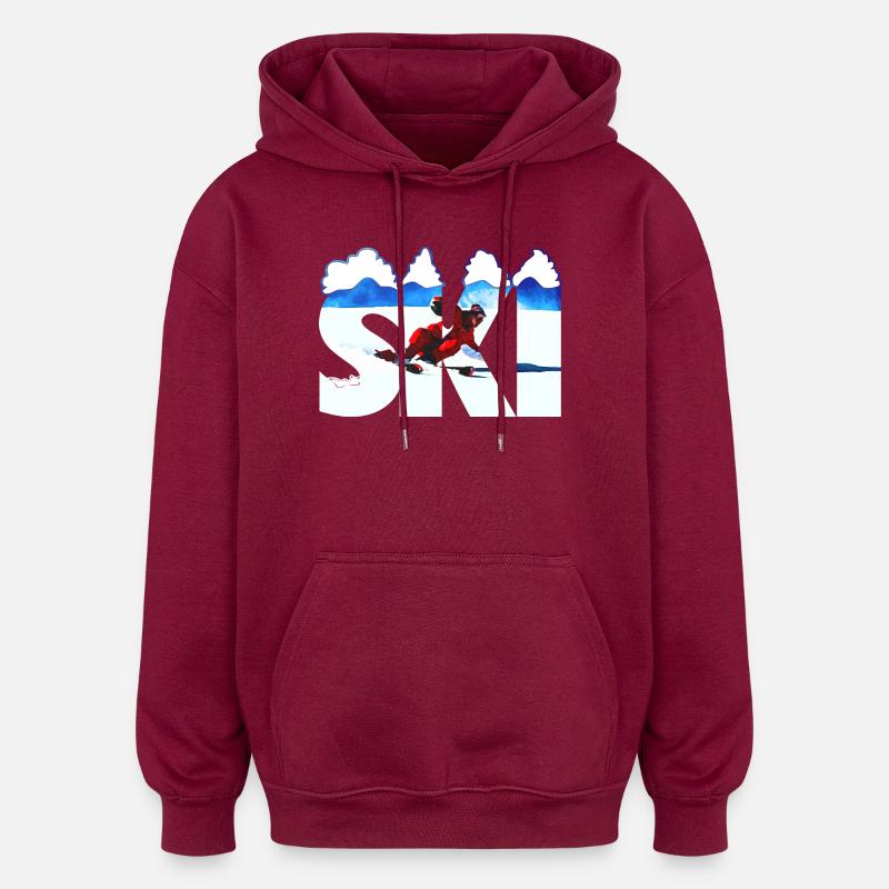 SKI - Sweat à capuche oversize unisexe - bordeaux
