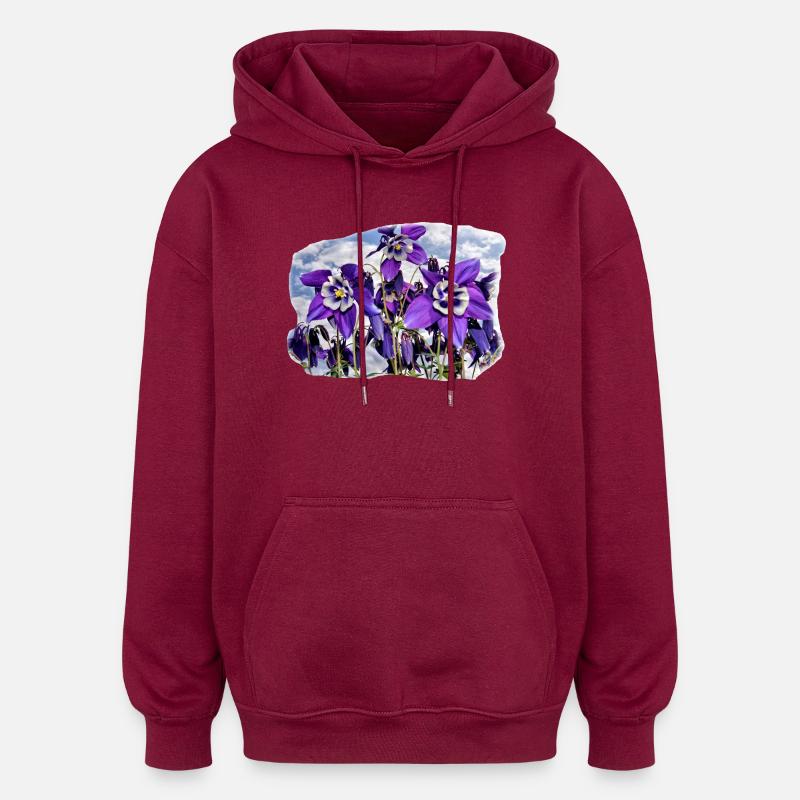 Aquilée fleurie - Sweat à capuche oversize unisexe - bordeaux