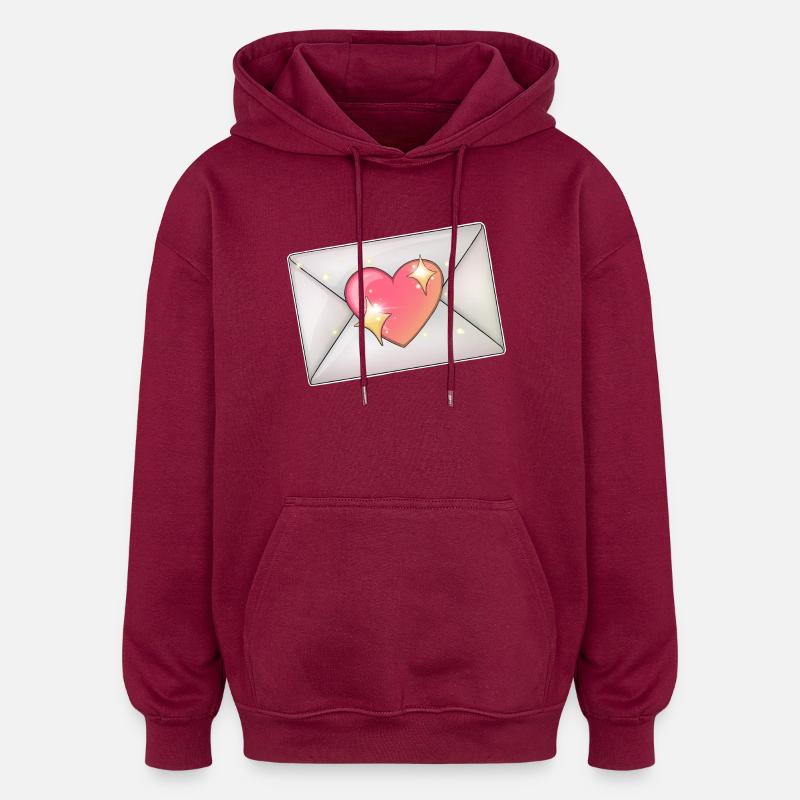 Coeur dans l’enveloppe Illustration romantique - Sweat à capuche oversize unisexe - bordeaux