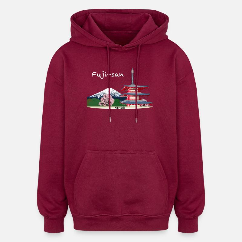 Mont Fuji, Japon, Pagode - Sweat à capuche oversize unisexe - bordeaux