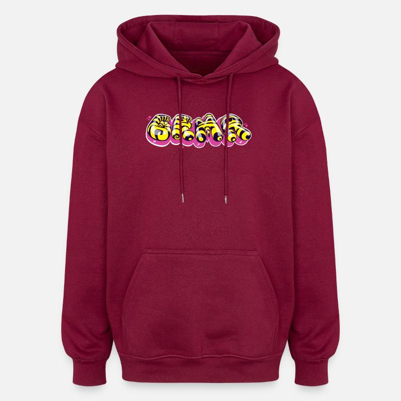 Farbenfrohes Textdesign im Graffiti-Stil - Oversized Unisex Hoodie - Burgunderrot