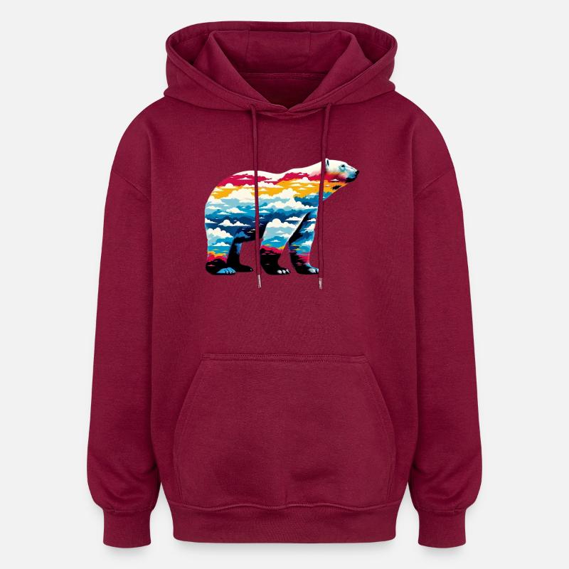 Ours blanc - Sweat à capuche oversize unisexe - bordeaux