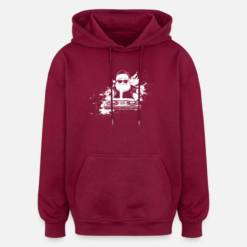 Dynamischer DJ-Silhouetten-Druck - Oversized Unisex Hoodie - Burgunderrot