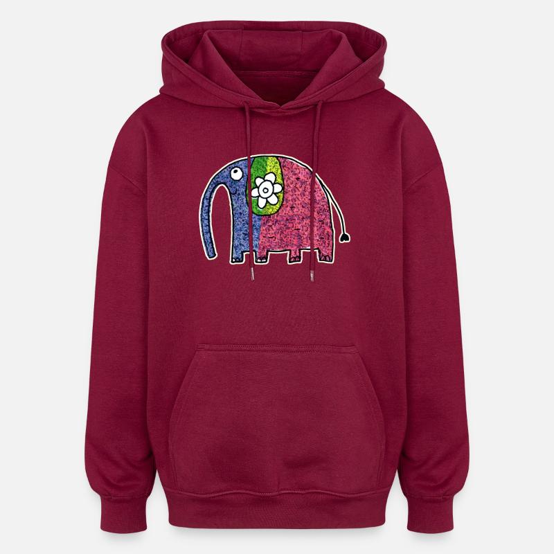 Süßer bunter Elefant Eli - Oversized Unisex Hoodie - Burgunderrot