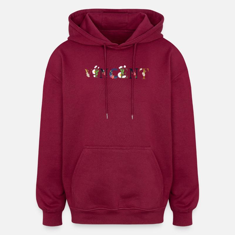 VINCENT Name mit Blumen geschmückt - Oversized Unisex Hoodie - Burgunderrot