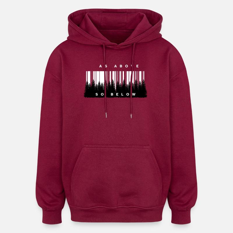 Som ovenfor, så nedenfor skovstregkode - Oversize unisex hoodie - burgunder-rød