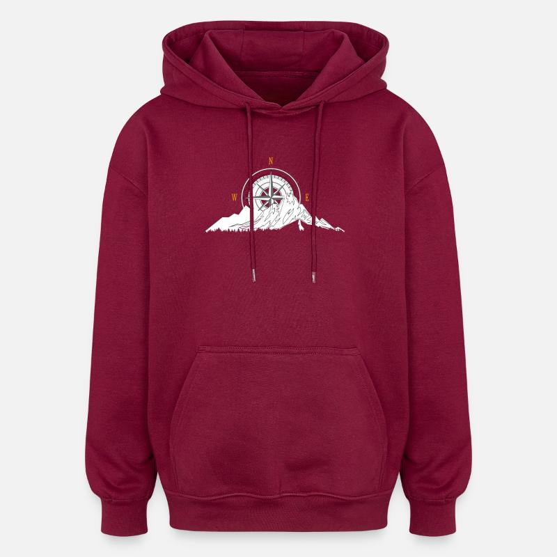 Berg und Kompass - Oversized Unisex Hoodie - Burgunderrot