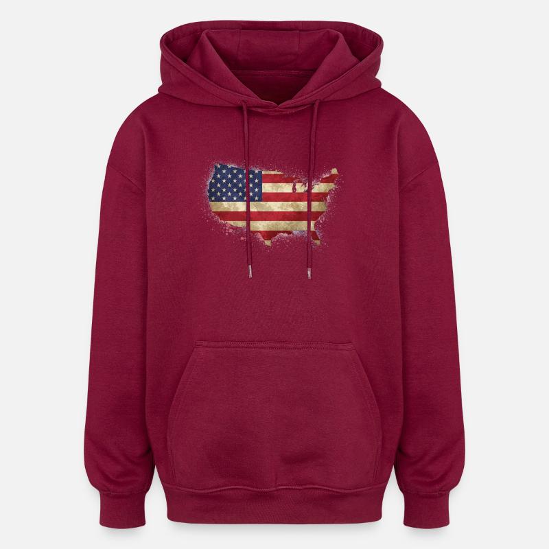 Drapeau de design des États-Unis - Sweat à capuche oversize unisexe - bordeaux