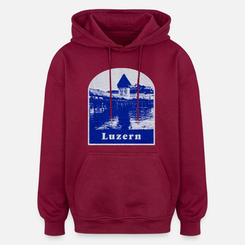 Lucerne, Suisse - Sweat à capuche oversize unisexe - bordeaux
