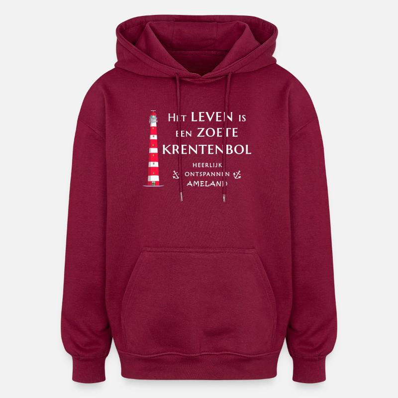 Ameland, Netherlands Lighthouse Hand Drawing - Oversized Unisex Hoodie - burgundy