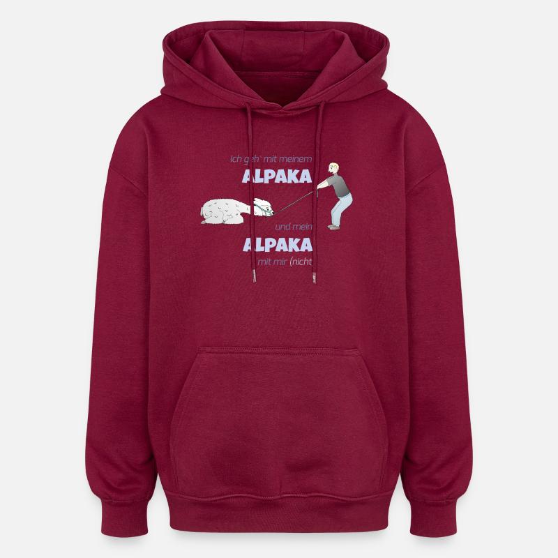 Alpakawanderung - Oversized Unisex Hoodie - Burgunderrot