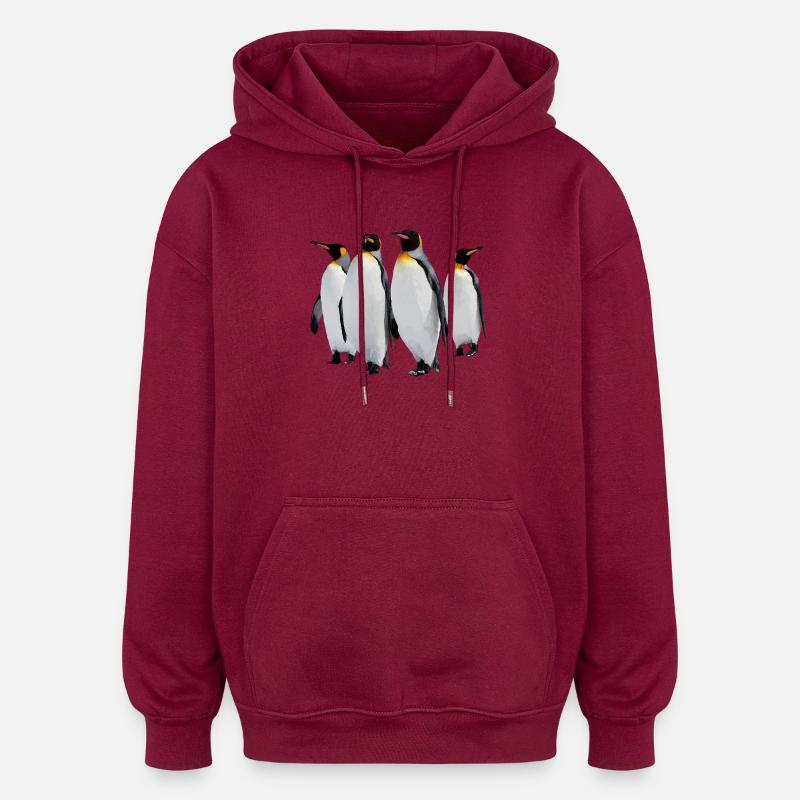 Pingouins - Sweat à capuche oversize unisexe - bordeaux