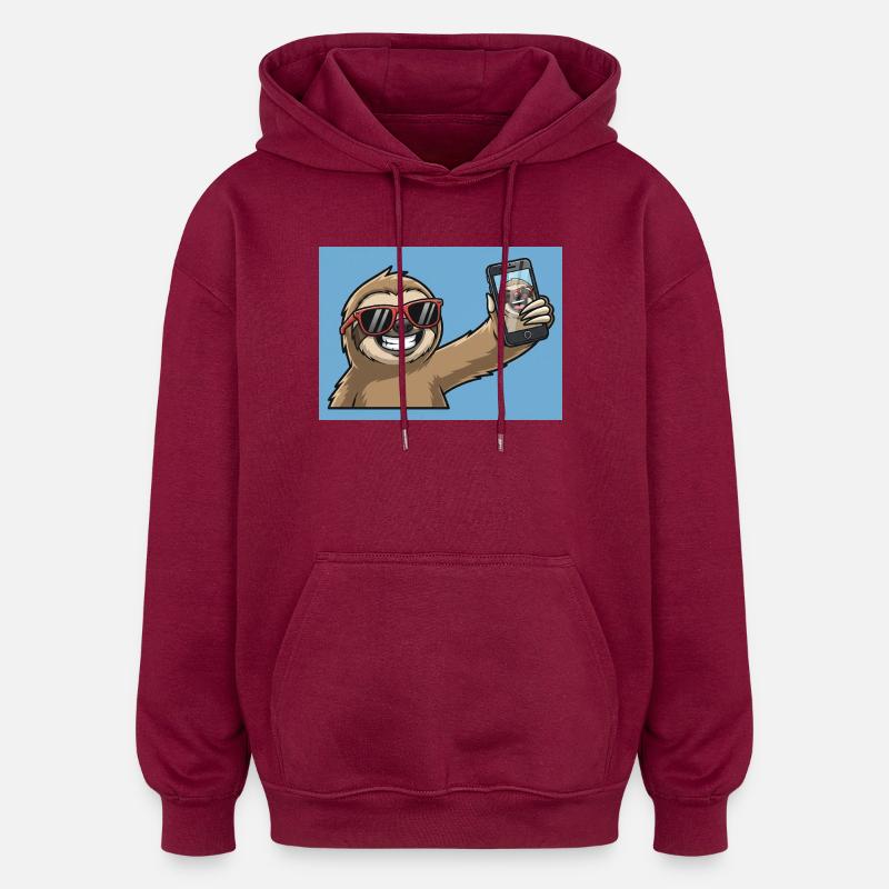 Cooler Sloth Selfie Design - Oversized Unisex Hoodie - Burgunderrot