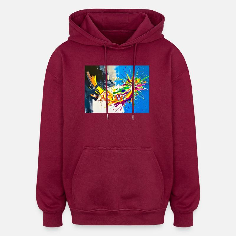 Lebendig - Oversized Unisex Hoodie - Burgunderrot