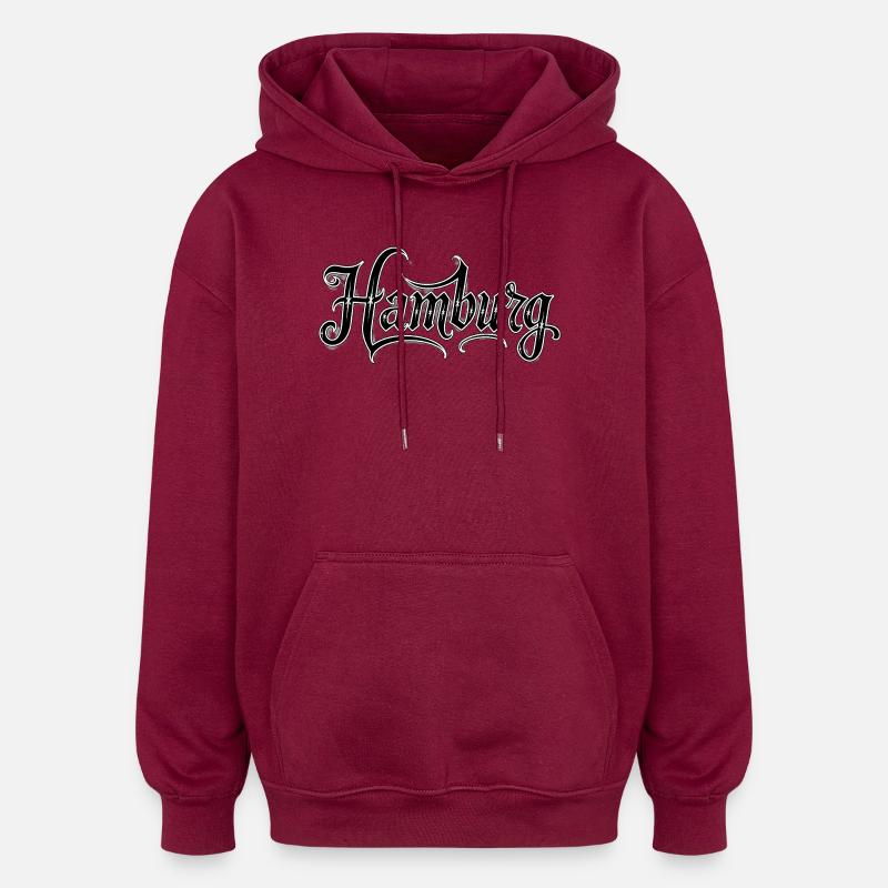 Lettrage de Hambourg avec détails gothiques - Sweat à capuche oversize unisexe - bordeaux