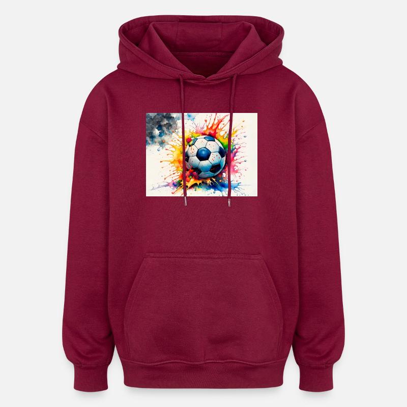Ballon de football aquarelle explosif - Sweat à capuche oversize unisexe - bordeaux