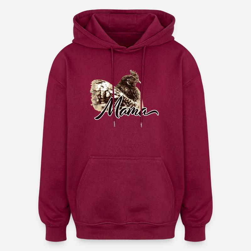 Charmante illustration de poulet avec motif de mère - Sweat à capuche oversize unisexe - bordeaux