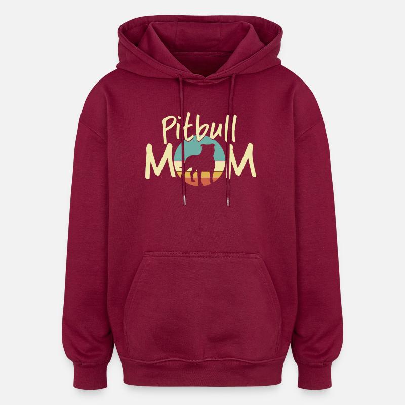 Pitbull MOM Sunset Silhouette Design - Oversized Unisex Hoodie - burgundy