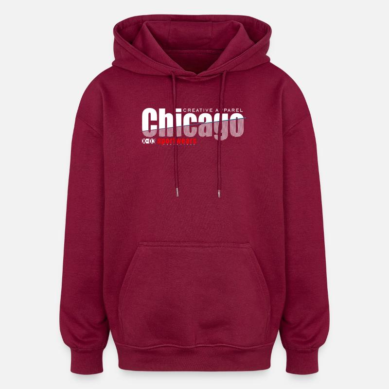Dynamisches Sportdesign mit moderner Schärfe - Oversized Unisex Hoodie - Burgunderrot