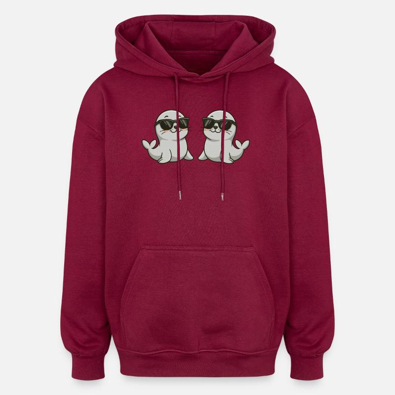 Illustration de loutre cool Doppelganger - Sweat à capuche oversize unisexe - bordeaux