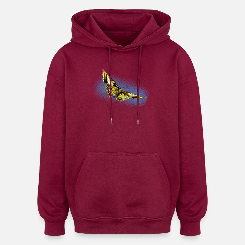 Papillon jaune Accent bleu - Sweat à capuche oversize unisexe - bordeaux