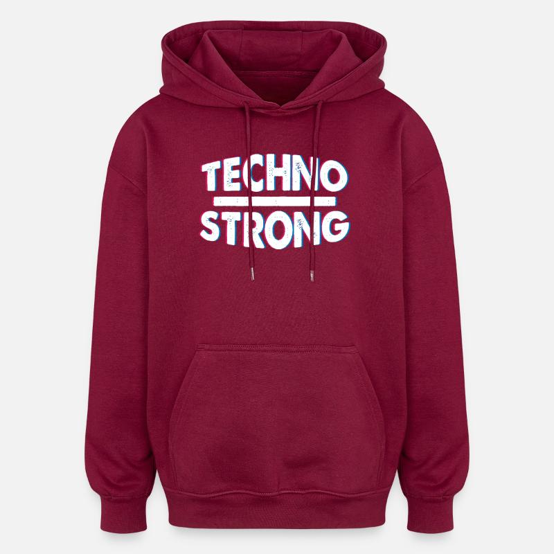 Techno Strong Neon Glitch - Sweat à capuche oversize unisexe - bordeaux