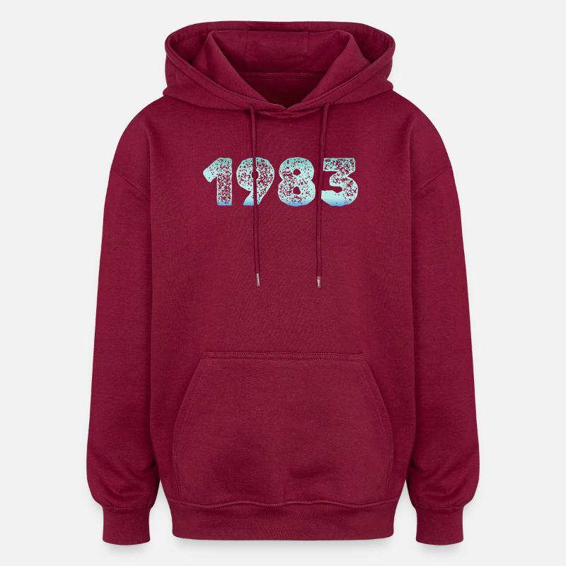 1983 Grunge Gradient Ziffern - Oversized Unisex Hoodie - Burgunderrot