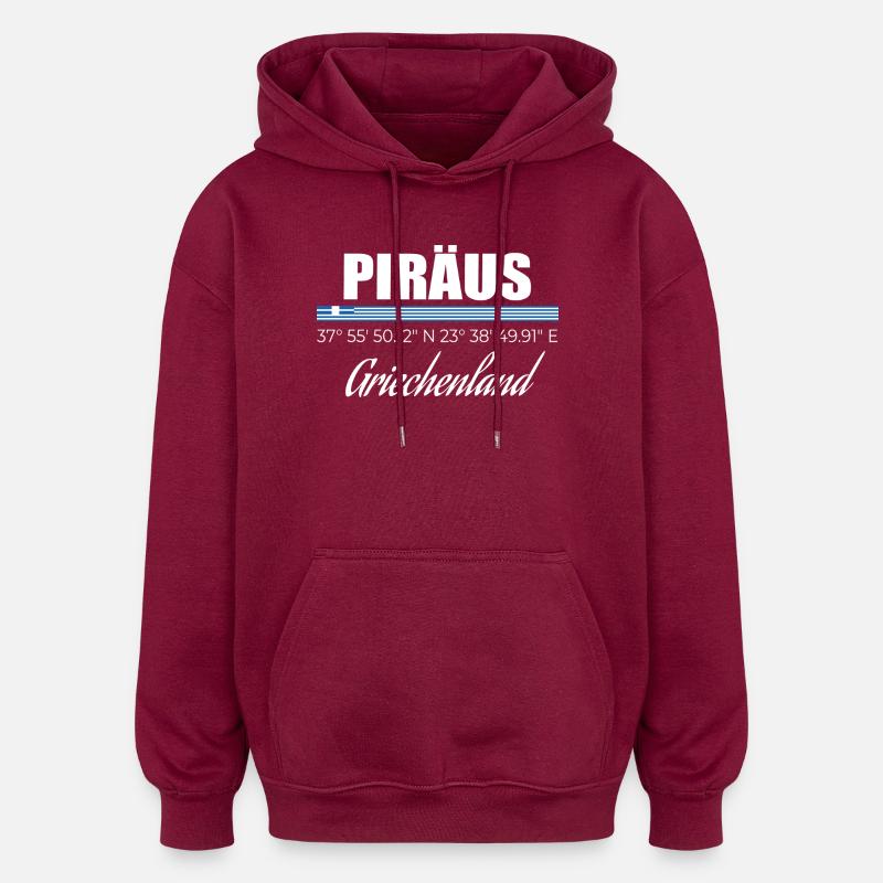 Piräus - Oversized Unisex Hoodie - Burgunderrot