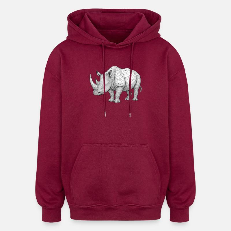 Rhino Wireframe Pattern - Oversized Unisex Hoodie - burgundy
