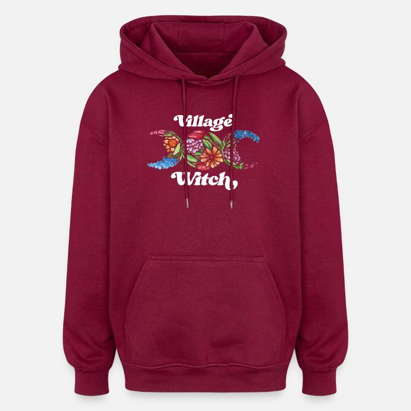 Village Witch Floral Boho Tee - Oversized Unisex Hoodie - Burgunderrot