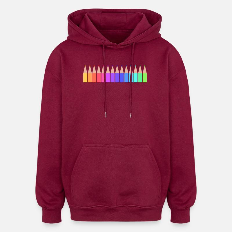 Crayons de couleur - Sweat à capuche oversize unisexe - bordeaux