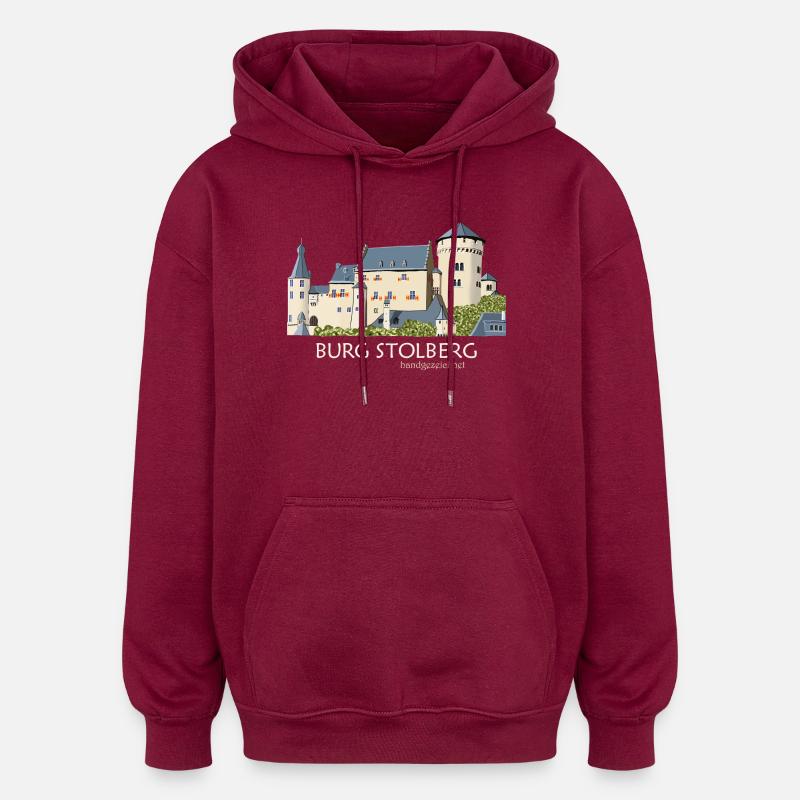 Stolberg Castle Illustration Hand Drawing - Oversized Unisex Hoodie - burgundy