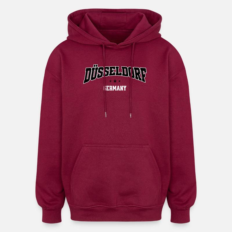 Düsseldorf, Germany Varsity font - Oversized Unisex Hoodie - burgundy