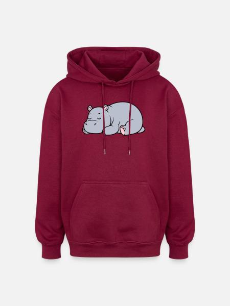 Sleeping Hippopotamus Tired Lazy Vector - Oversized Unisex Hoodie - burgundy