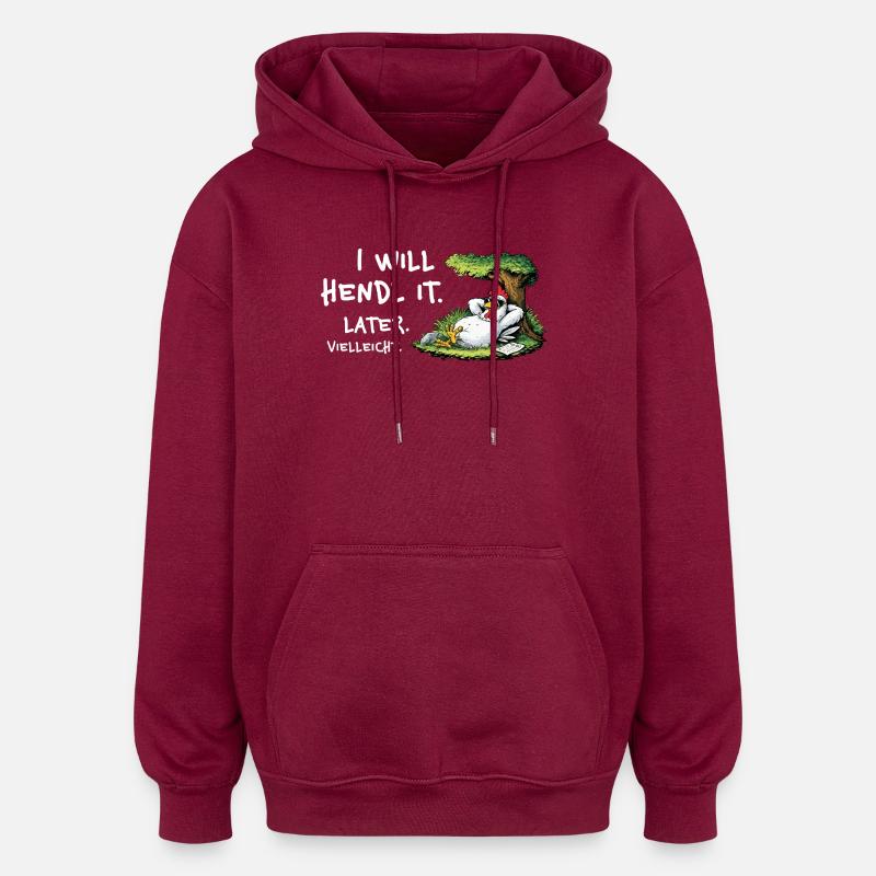 Dessin animé de procrastination du poulet - Sweat à capuche oversize unisexe - bordeaux