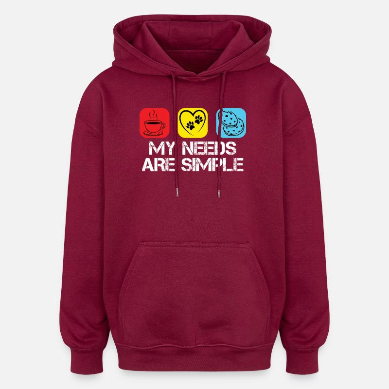 Café, chats et biscuits - Sweat à capuche oversize unisexe - bordeaux